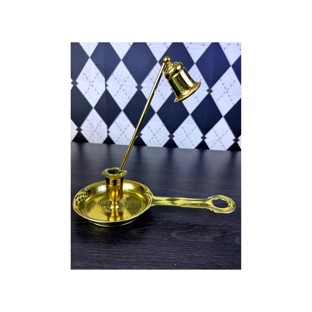 Vintage Brass Pair Chamberstick Candle Holder with Bell Snuffer